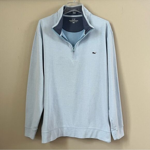 Vineyard Vines Saltwater 1/4-Zip Cotton Pullover Jake Blue Size 2XB - Picture 1 of 12
